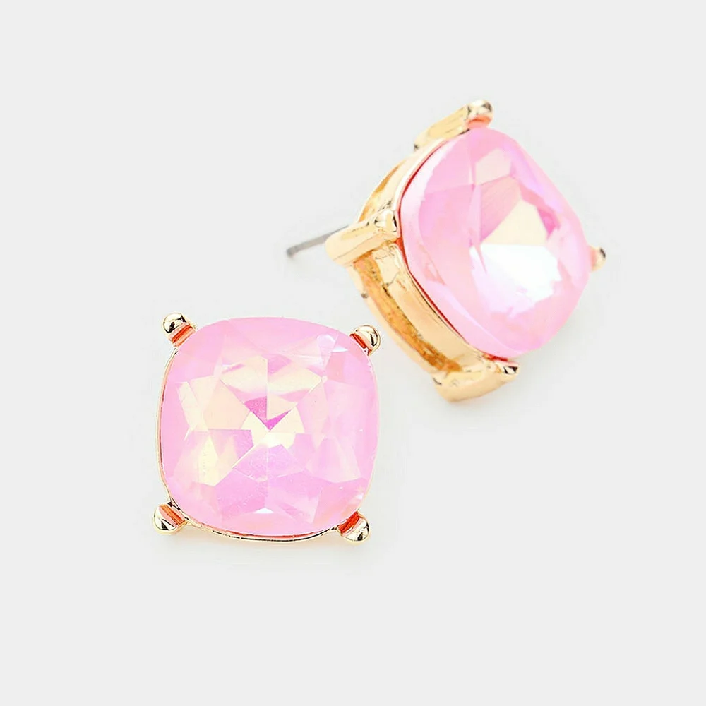 Pink Gold Square Stud Fashion Jewelry Earrings